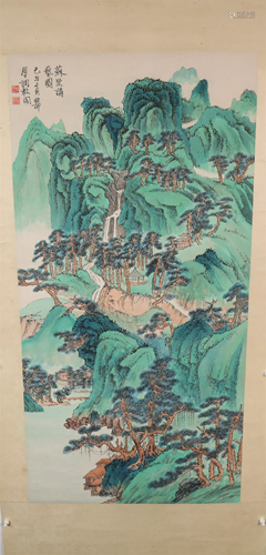 A Fabulous Verdant Mountain& Clear Water Scroll Painting...