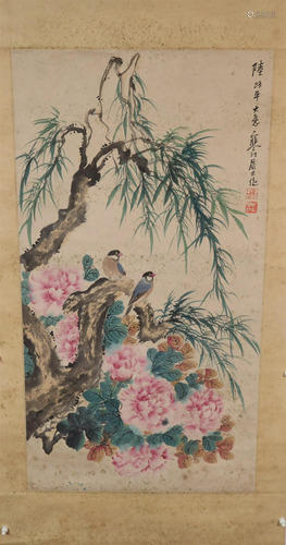 A Wonderful Flower& Bird Scroll Painting By JiangHanTing...