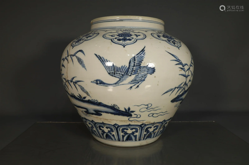 A Wonderful Blue And White Duck Pot