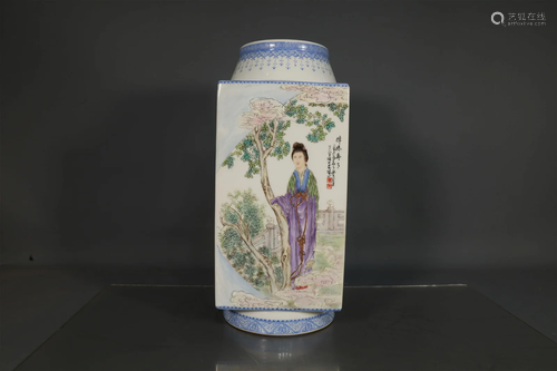 A Fabulous Famille Rose Character& Poem Vase