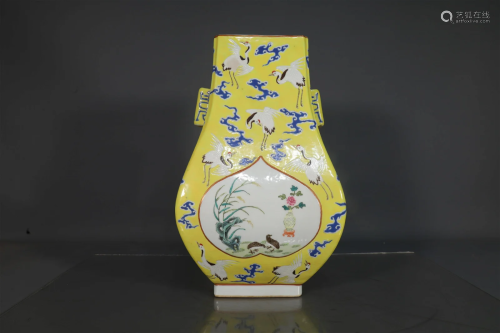 A Fine Yellow-Ground Famille Rose Vase
