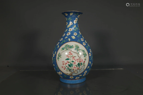 A Lovely Blue-Ground Rose Flower Vase