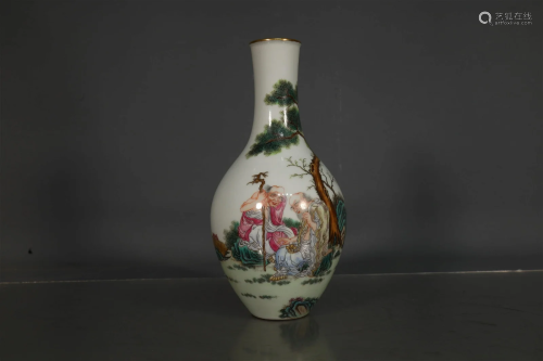 A Delicate Famille Rose Character Vase