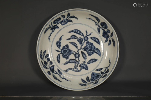 A Delicate Blue And White Flower& Fruit Plate