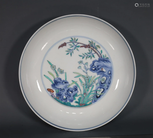 A Fine Blue and White Doucai "Landscape and Flower Desi...