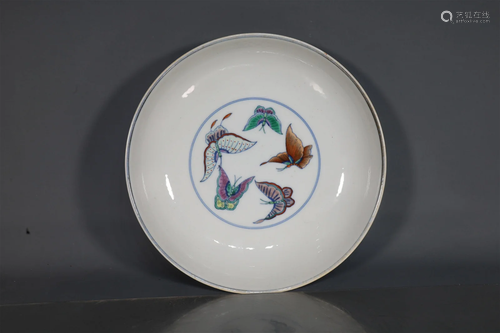 A Wonderful Blue And White Doucai Butterfly Plate