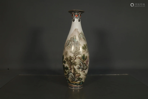 A Wonderful Famille Rose Landscape Vase