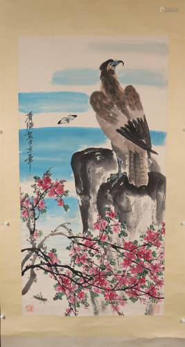 A Fine Eagle Axis Painting By QiHuang Made