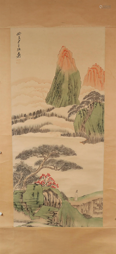 A Fine Green Landscape Axis Painting By ZhangDaQian Made