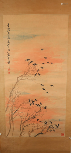 A Fine Flower&Bird Axis Painting By QiBaihi Made