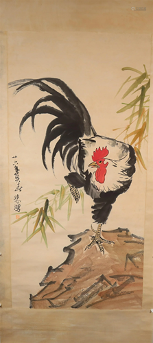 A Lovely Mountain Rock Rooster Axis Painting By XuBeiHong Ma...