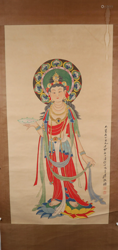 A Fine Buddha statue Character Axis Painting By ZhangDaQian