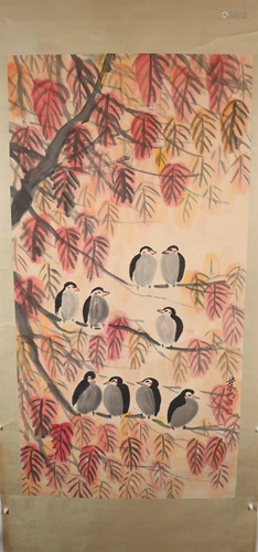 A Fine Flower&Bird Axis Painting By LinFengMian Made