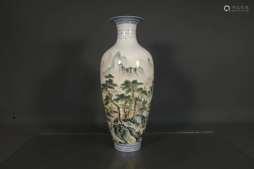 A Fabulous Famille Rose Landscape Poem Vase