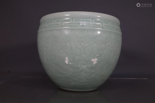 A Lovely Celadon glazed Carved Flower Jar