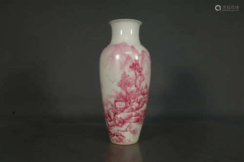 A Gorgeous Alum Red Landscape Vase