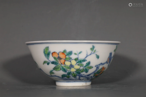 A Fine Blue And White Doucai Flower& Bird Poem Bowl