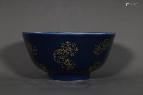 A Fine Ji-Blue Golden Color Doughnut-Flower Bowl