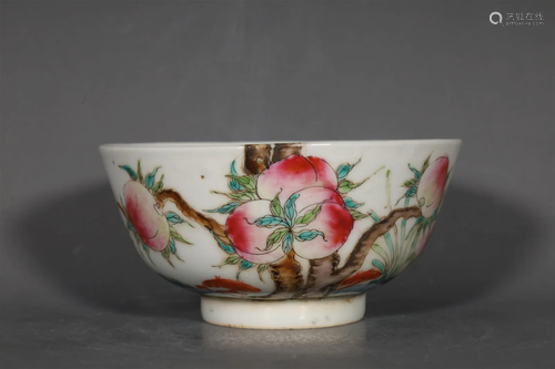 A Lovely Famille Rose Bat Longevity-Peach Bowl