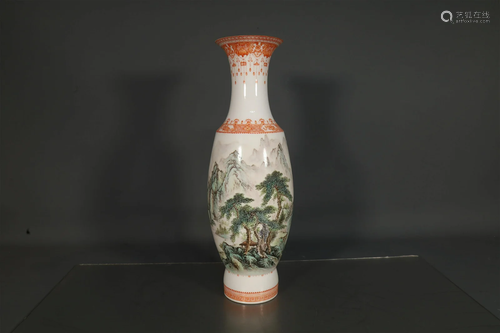 A Gorgeous Famille Rose Landscape Vase