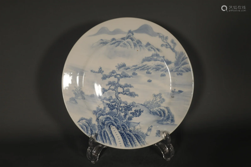 A Fine Blue And White Landscape Plate