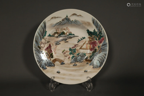 A Gorgeous Famille Rose Landscape Plate