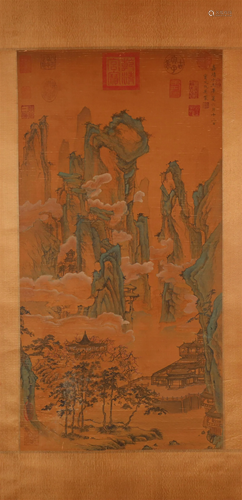 A Wonderful Landscape& Character Silk Scroll Painting By...