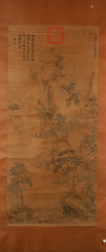 A Gorgeous Landscape Silk Scroll Painting By GuoXi Made