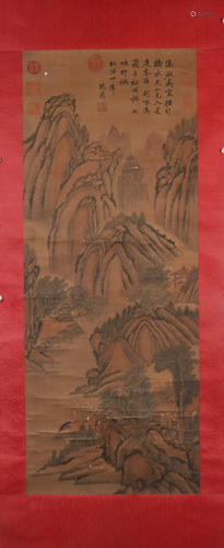 A Lovely Landscape Silk Scroll Painting By ShenZhou Made