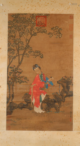 A Gorgeous Character Silk Scroll Painting By YaoWenHan Made