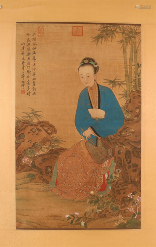 A Wonderful Character Silk Scroll Painting By GaiQi Made