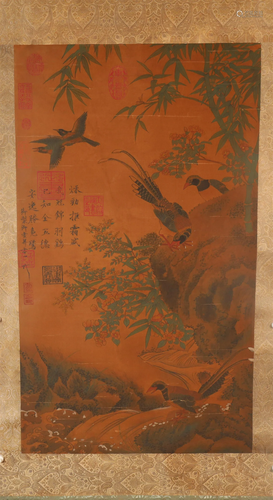 A Fine Flower& Bird Silk Scroll Painting By ZhaoJi Made