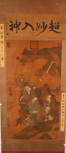 A Fabulous Buddhist Monk Silk Scroll Painting By JinDaShou M...