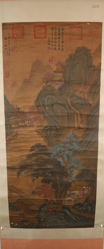 A Fine Landscape& Character Silk Scroll Painting By SuSh...