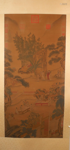 A Wonderful Landscape& Character Silk Scroll Painting By...