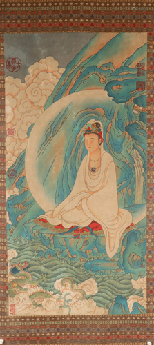 A Lovely Guanyin Status Silk Scroll Painting By DingGuanPeng...