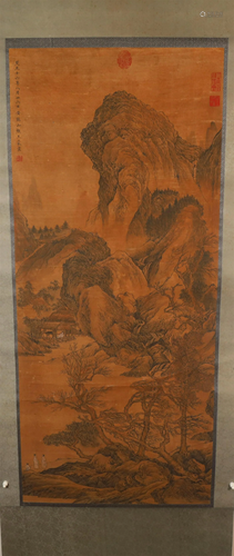 A Wonderful Ink& Landscape Silk Scroll Painting By WangM...