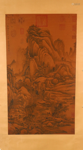 A Fine Ink& Landscape Silk Scroll Painting By XieShiChen...