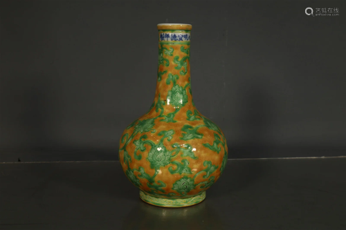 A Lovely Yellow-Ground Green Color Flower Vase