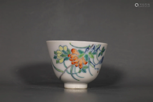 A Delicate Blue And White Doucai Flower Cup