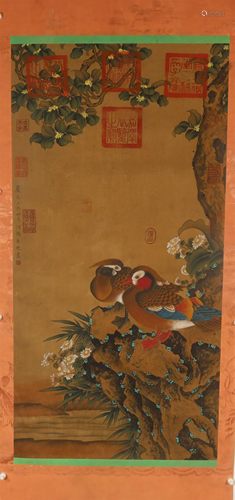 A Lovely Flower& Bird Silk Scroll Painting By LiDi Made