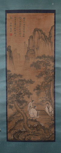 A Delicate Landscape& Character Silk Scroll Painting By ...