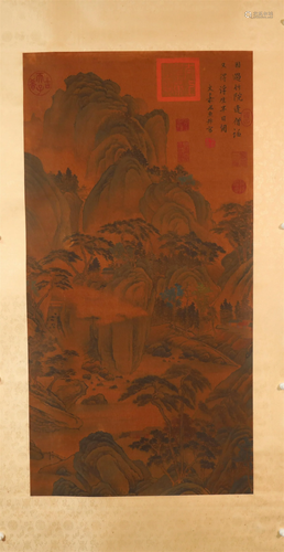 A Fine Landscape Silk Scroll Painting By WenJia Made