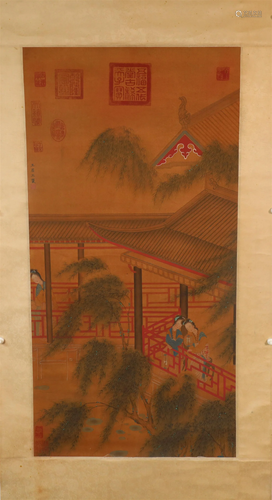 A Delicate Character Silk Scroll Painting By WangJuZheng Mad...