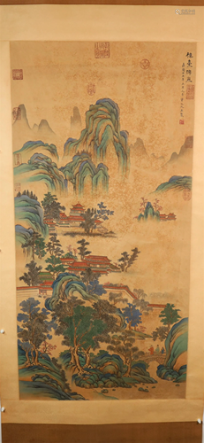 A Lovely Landscape& Attic Silk Scroll Painting By QiuYin...