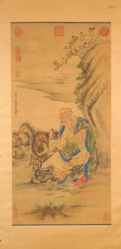 A Fine Character Silk Scroll Painting By DingGuanPeng Made