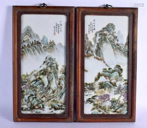 A PAIR OF CHINESE FAMILLE ROSE PORCELAIN PANELS 20th Century...