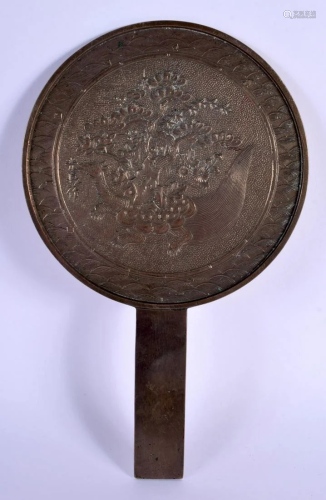 A 19TH CENTURY JAPANESE MEIJI PERIOD BRONZE HAND MIRROR deco...