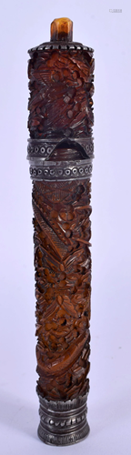 A RARE 19TH CENTURY CHINESE TIBETAN CARVED AMBER INCENSE BUR...