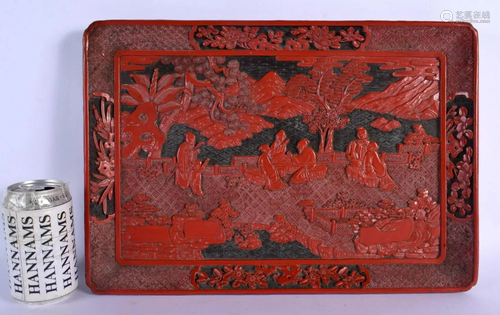 A LARGE 19TH CENTURY CHINESE CARVED CINNABAR LACQUER DISH Qi...